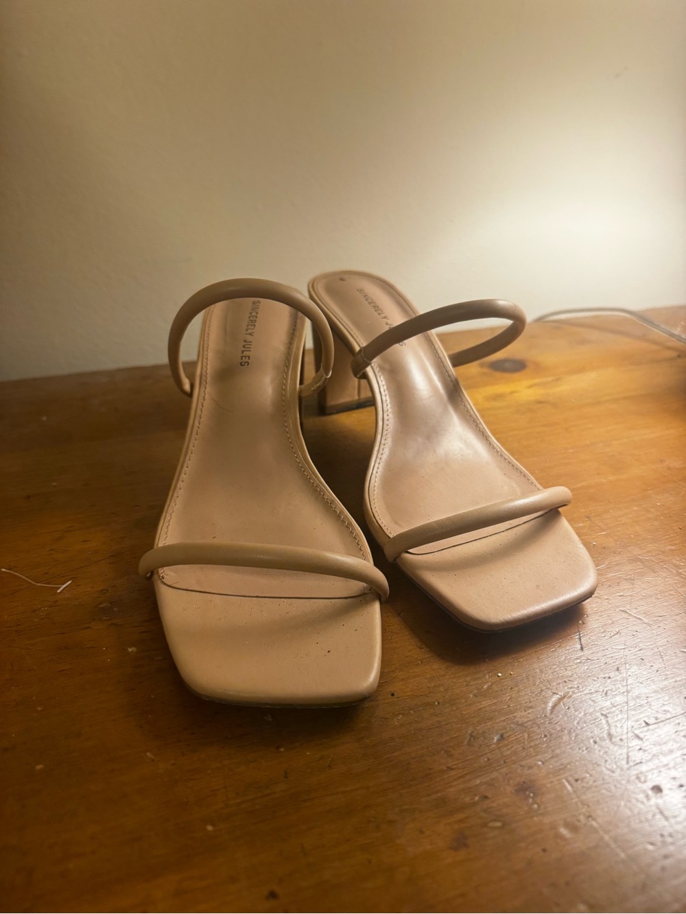 Sincerely Jules Minimal Strappy Slide Heels in Nude